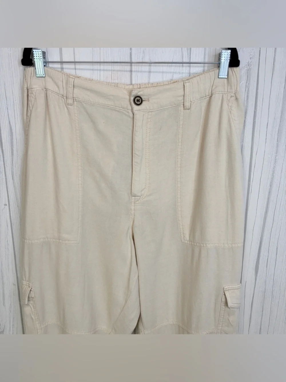 PILCRO Anthropologie Slim Beach Cargo Pants Linen Blend - Picture 5 of 12